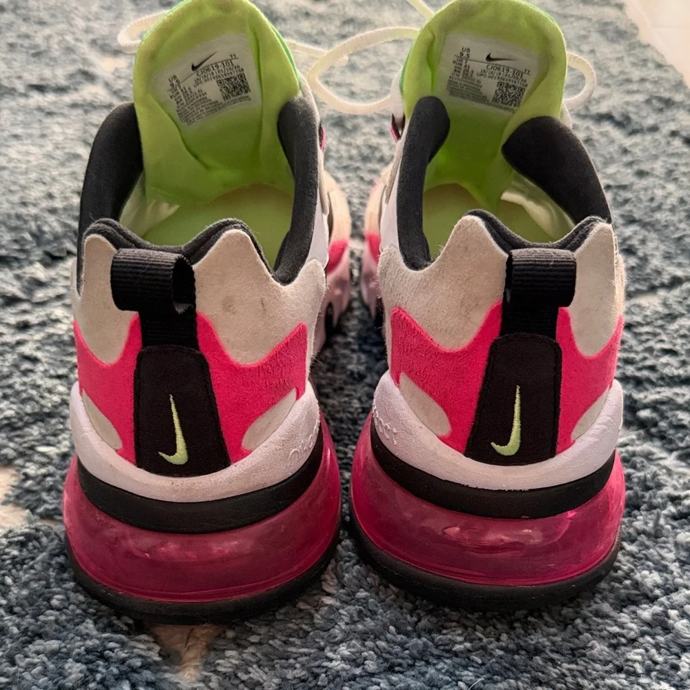 Nike Air Max 270 React Pink and White with Green Accents - Picture 8 of 8